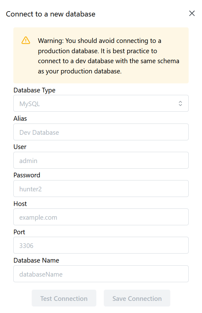 Add database dialog